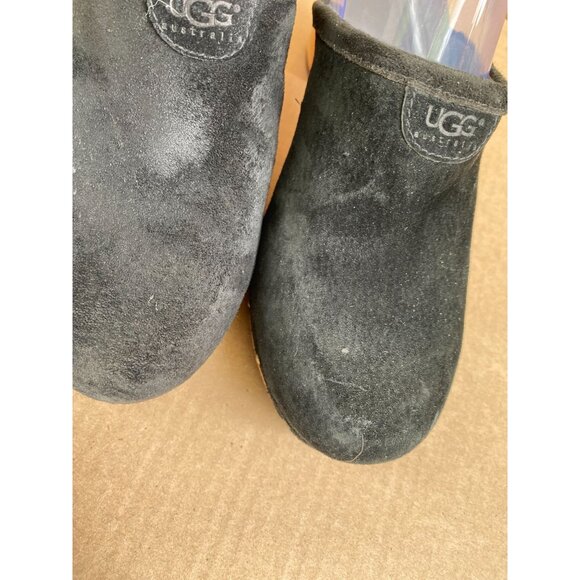 UGG Womens Abbie 5772 Black Suede Clogs Wooden Heel Size 8 Mule Slip on heel - Picture 13 of 16